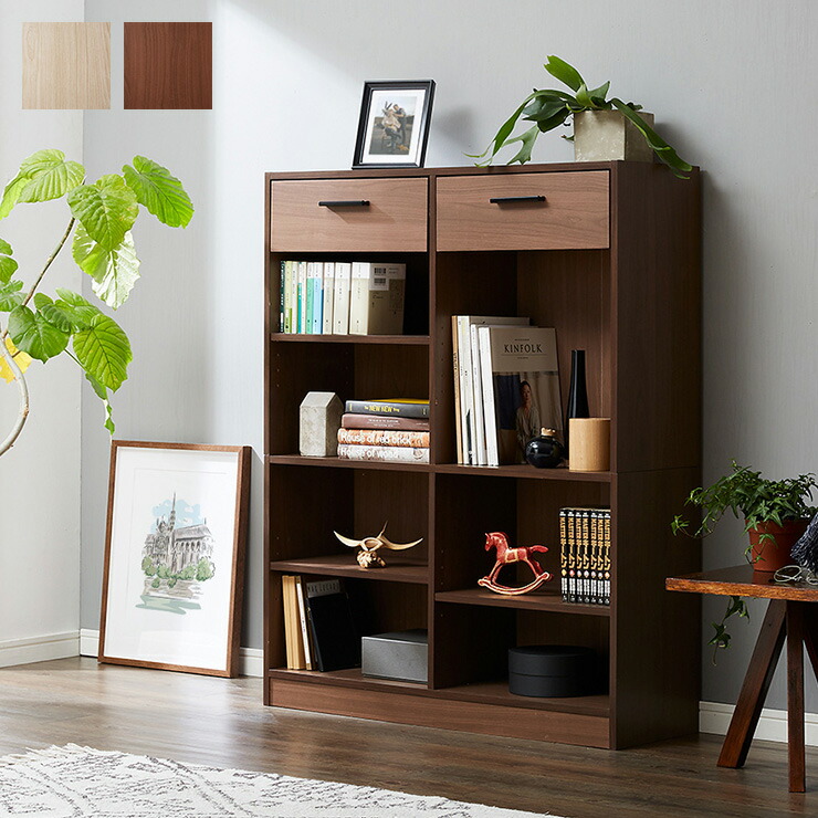 楽天市場】引き出し付き本棚 幅90 奥行29 高さ112 木製 ブックシェルフ