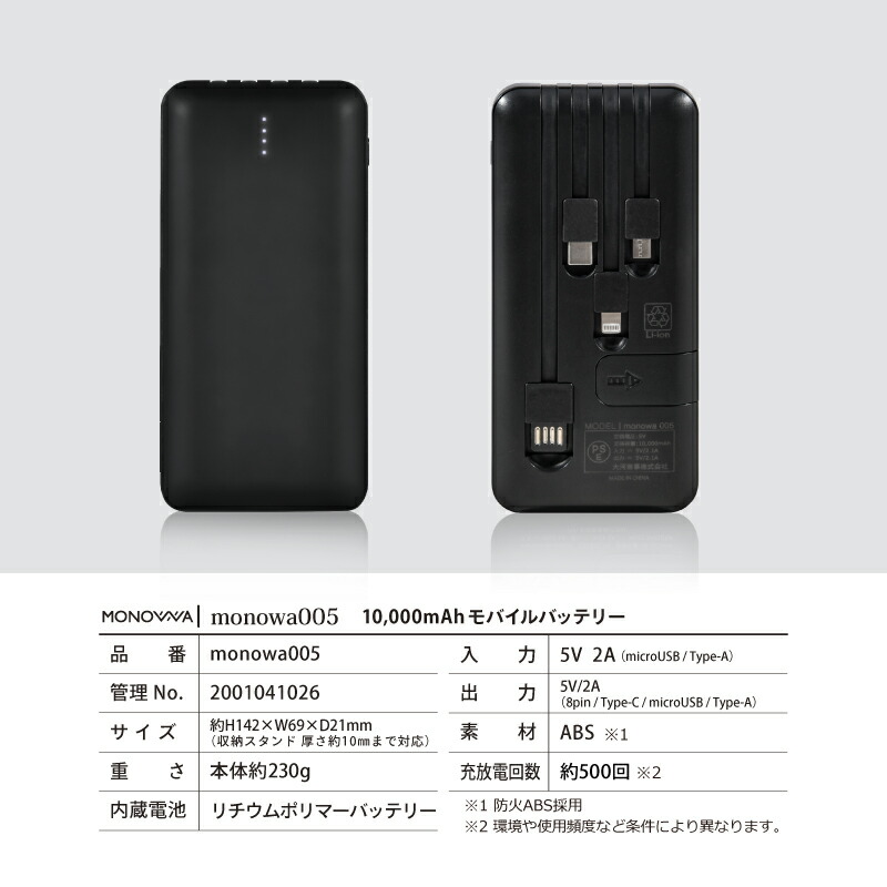 楽天市場】【6ヶ月間保証付】 モバイルバッテリー 10000mAh【PSE安全
