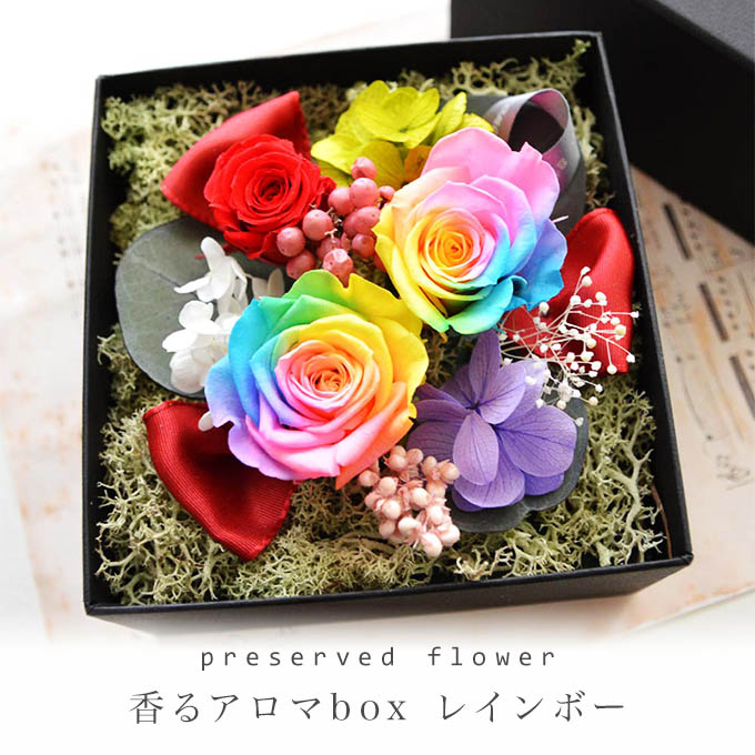 プリザーブドフラワーオルゴール レインボーローズ I Wish For You