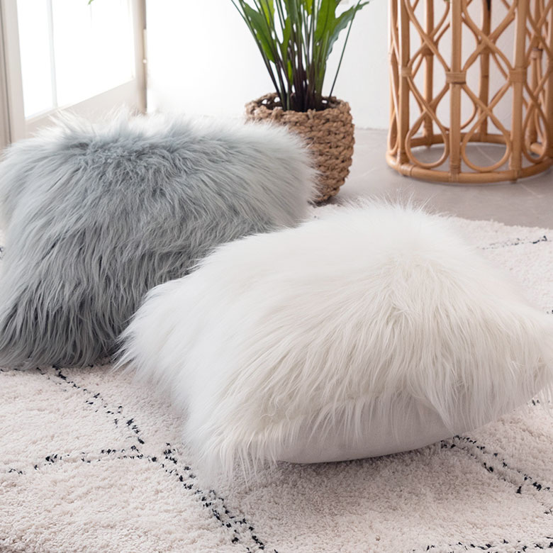 楽天市場】クッションカバー フェイクファー グレー ホワイト 約45