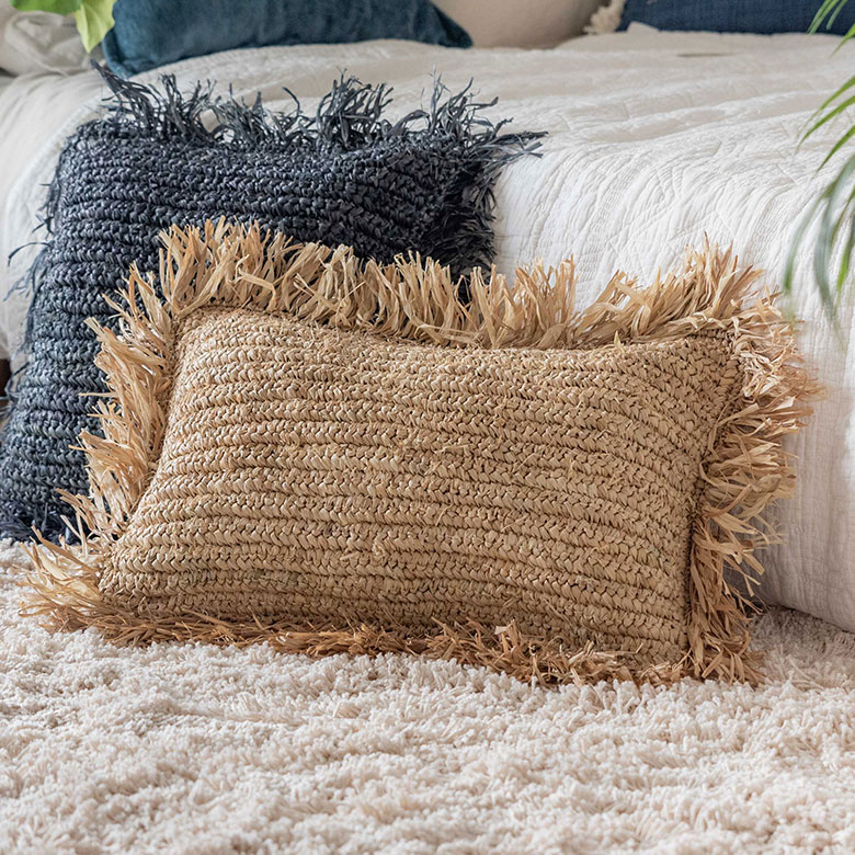 楽天市場】クッションカバー 長方形 30×50 cm ヤシ ラフィア フリンジ
