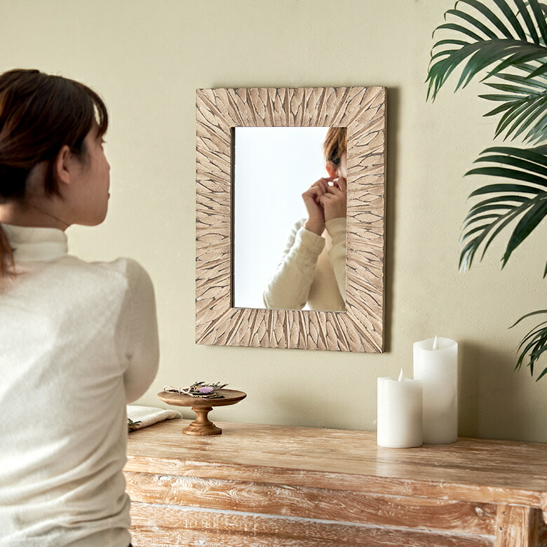 楽天市場】鏡 壁掛け鏡 立て掛け 4Way 木製 四角 長方形 四角形 約 W37