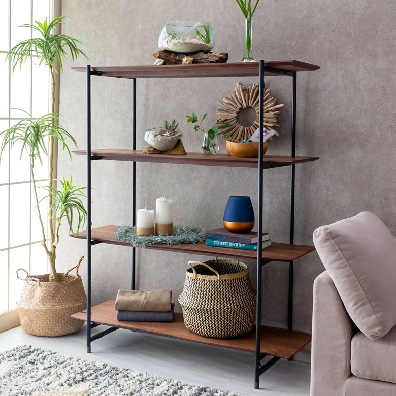 楽天市場】シェルフ 棚 4段 木製 スチール ナチュラル ブラウン W 108