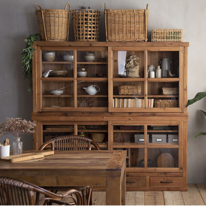楽天市場】食器棚 キッチンボード キャビネット ヴィンテージ風 杉古材