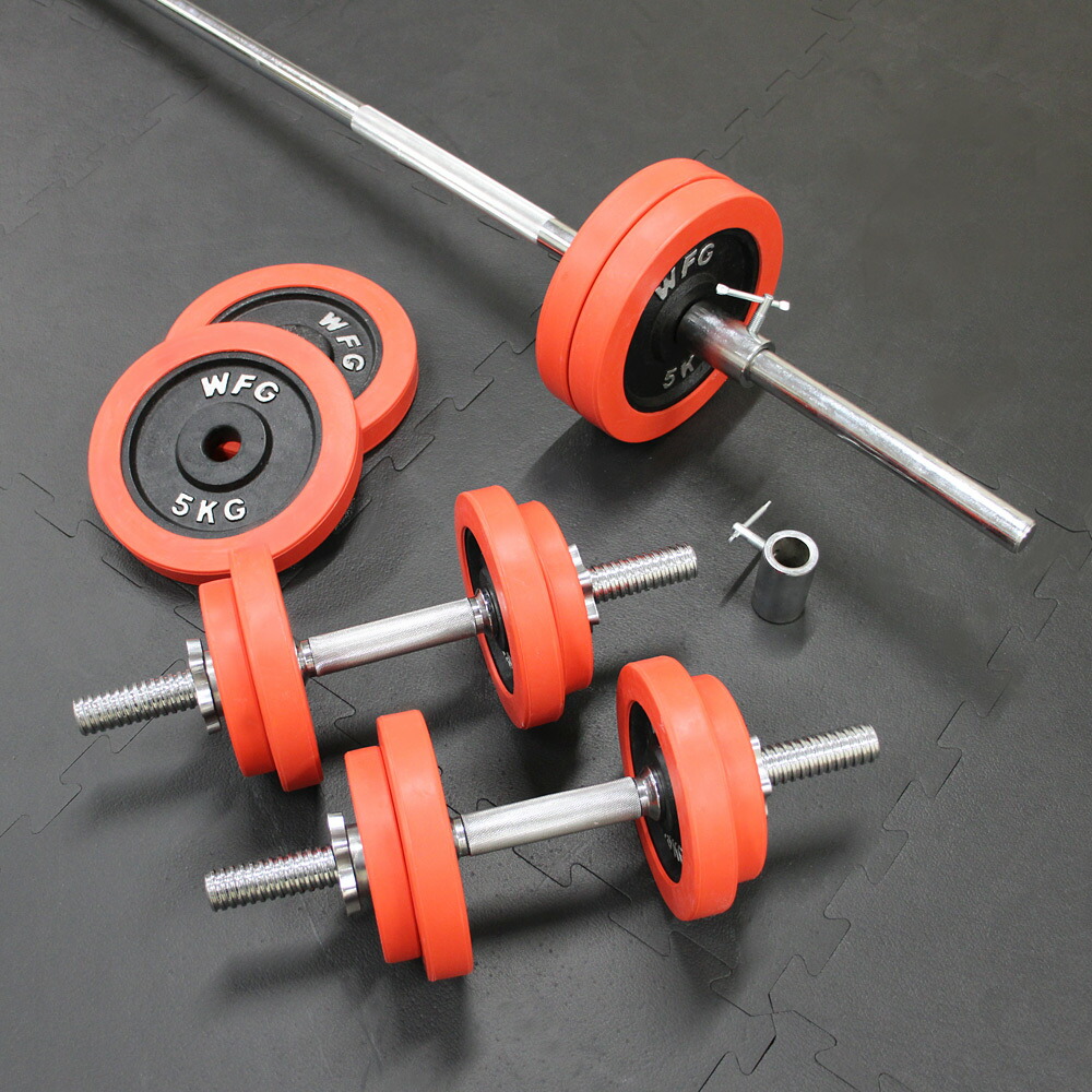 楽天市場】赤ラバーバーベルダンベルセット 50kg送料無料 筋トレ