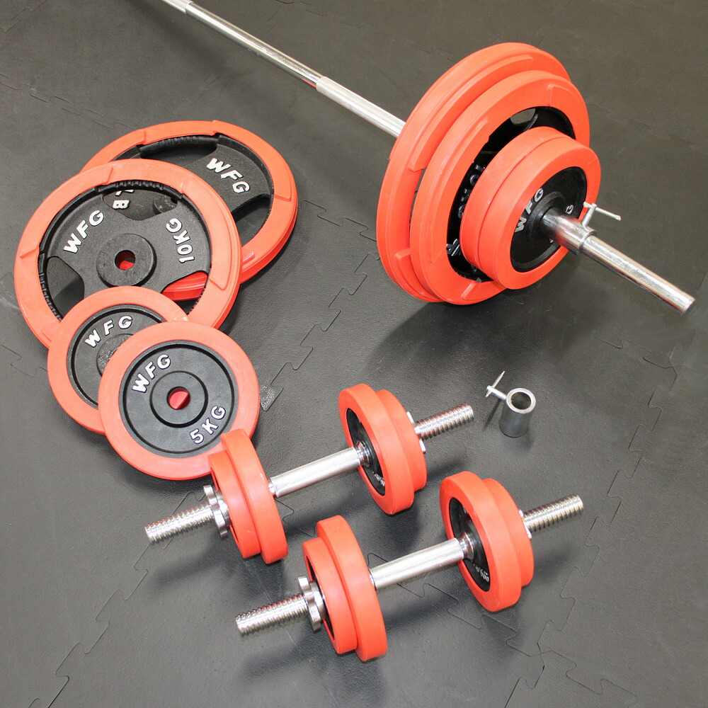 楽天市場】赤ラバーバーベルダンベルセット 100kg筋トレ ダンベル