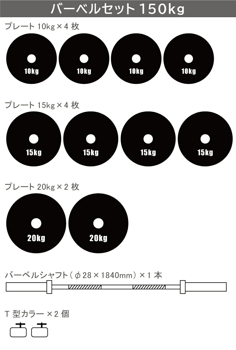 楽天市場】黒ラバーバーベルセット 150kg送料無料 筋トレ バーベル