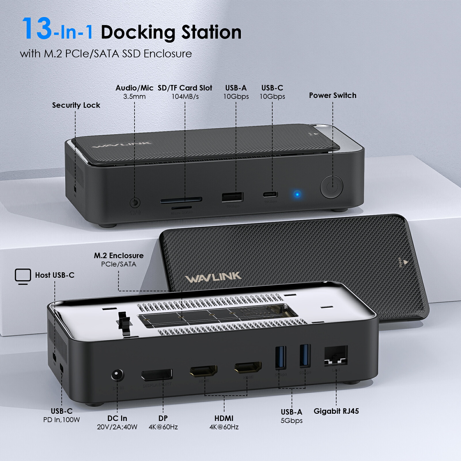 楽天市場】WAVLINK 13-in-1 USB-Cドッキングステーション｜M.2 PCIe