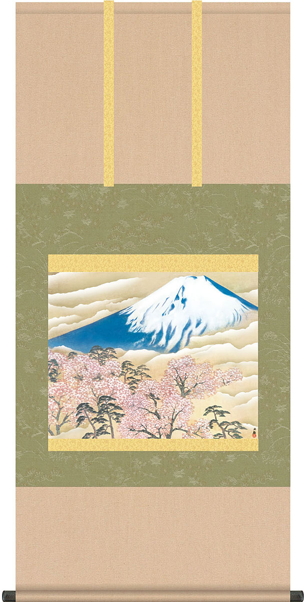 楽天市場】掛軸 掛け軸 冨士に桜図 横山大観 尺五横 約横54.5cm×縦