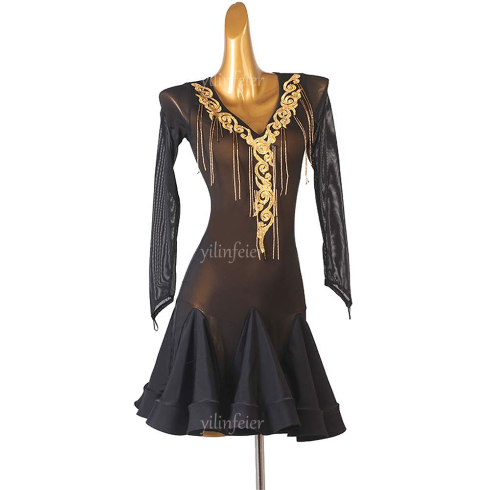 楽天市場】ラテンダンス ドレス 黒金スパンゴール 社交ダンス衣装