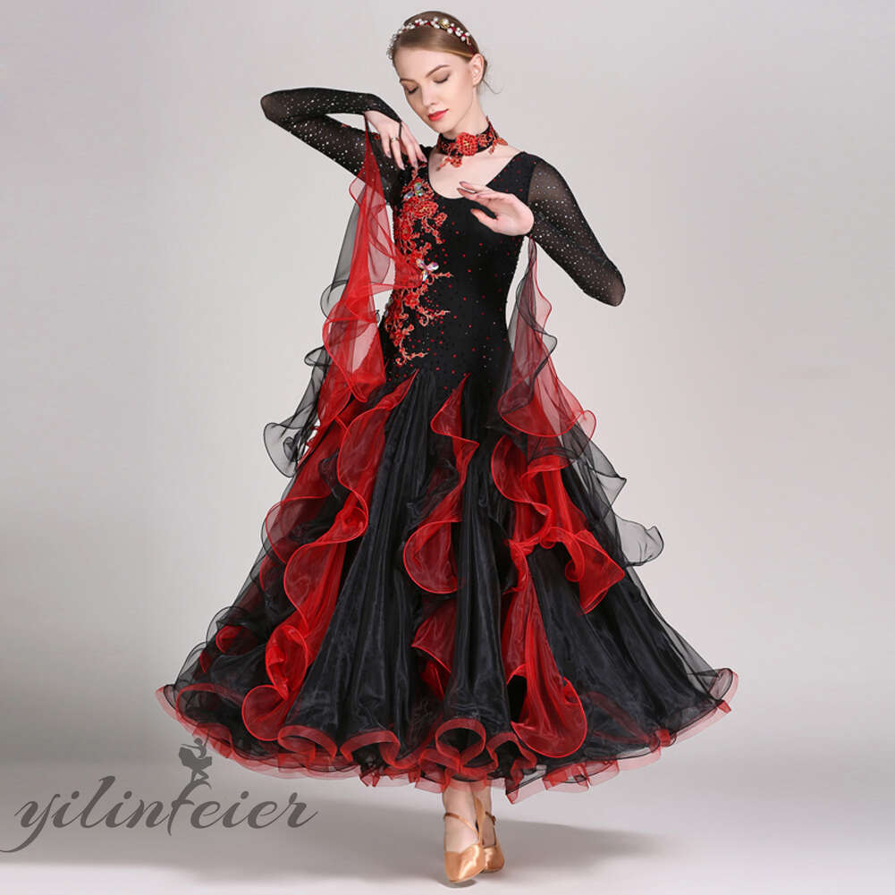 楽天市場】社交ダンスドレス 社交ダンス衣装 黒赤 豪華 スタンダード