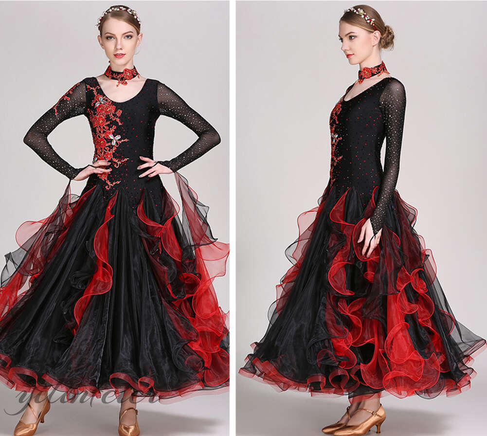楽天市場】社交ダンスドレス 社交ダンス衣装 黒赤 豪華 スタンダード