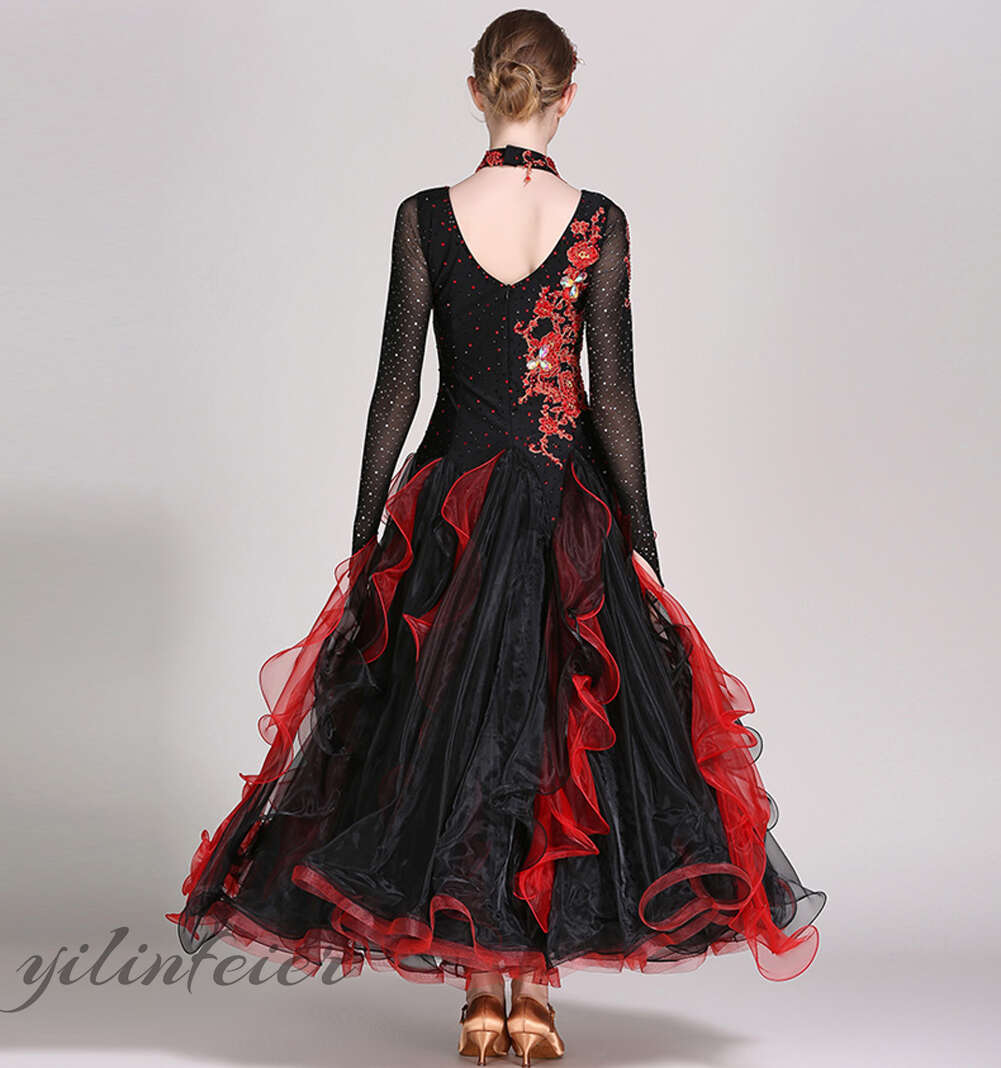 楽天市場】社交ダンスドレス 社交ダンス衣装 黒赤 豪華 スタンダード