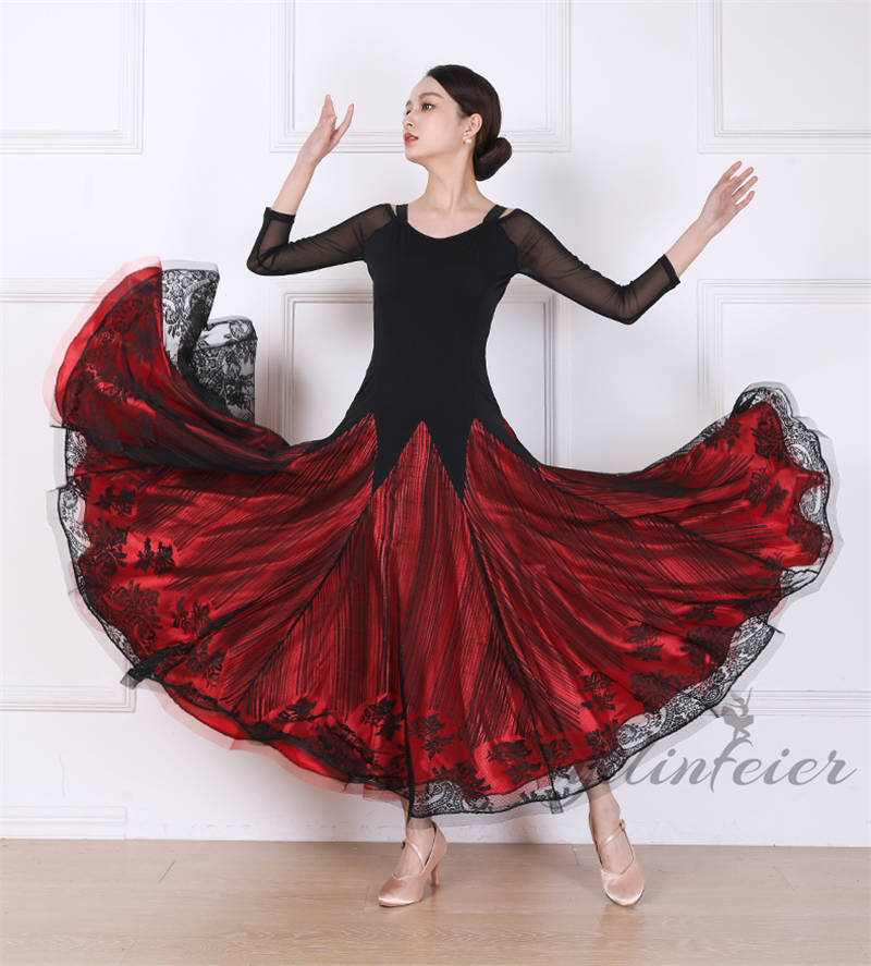 楽天市場】4Colors 社交ダンスドレス 2層色 露肩長袖 フラメンコ