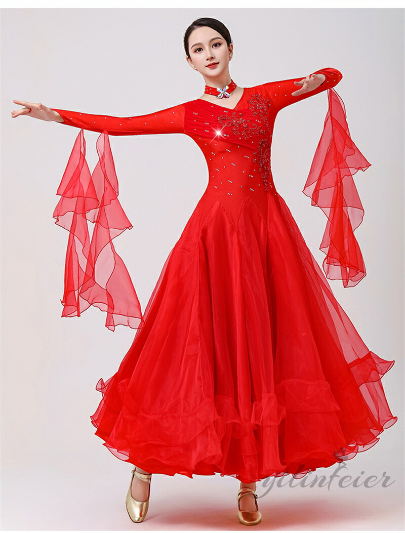 楽天市場】社交ダンス ドレス 高級 フロント付き 長袖 豪華 お花ビーズ