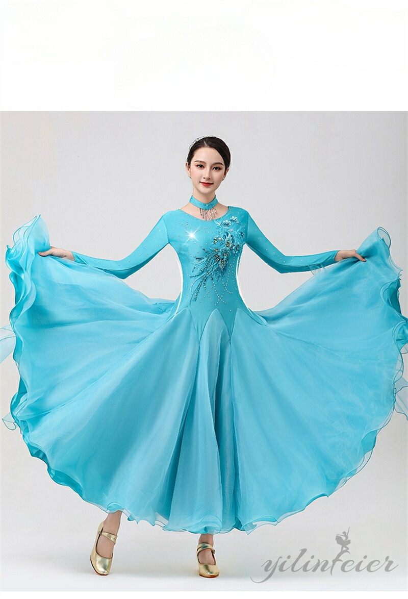 楽天市場】社交ダンス ドレス 高級 社交ダンス衣装 水色 ネックレス