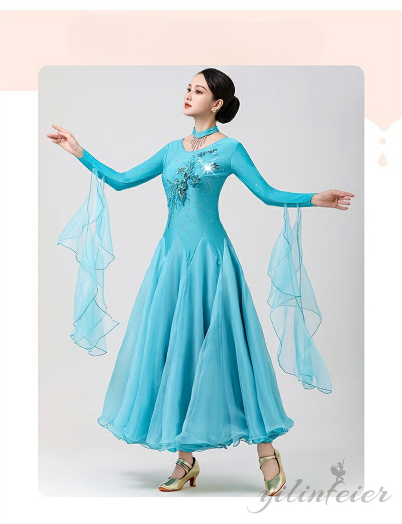 楽天市場】社交ダンス ドレス 高級 社交ダンス衣装 水色 ネックレス