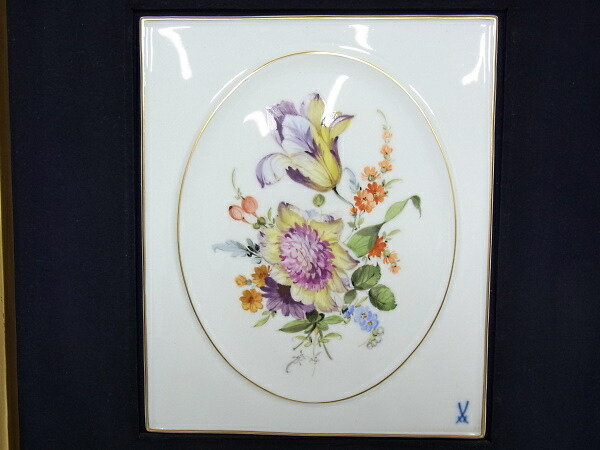 楽天市場】マイセン meissen 陶板画額縁付 花柄 ブーケ【中古品