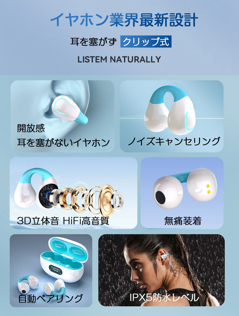 楽天市場】ワイヤレスイヤホン 耳挟み式 イヤホン Bluetooth5.3