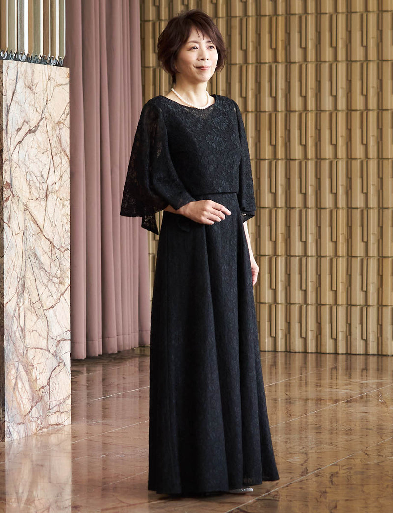 結婚式 母親ドレス ブラック・マザーズドレス ケープスリーブ付き