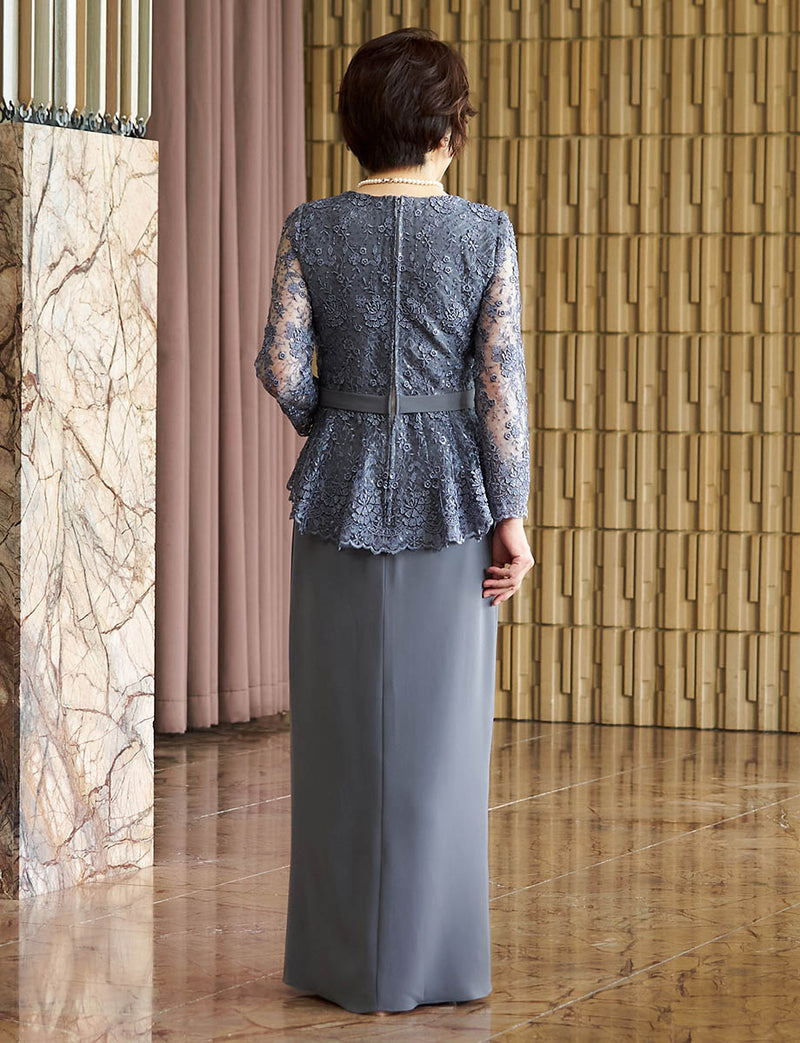 結婚式 母親ドレス グレー・マザーズドレス ペプラムデザイン MD0511