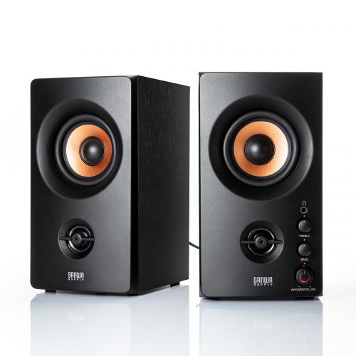 アンプ内蔵スピーカー 16W出力 木製キャビネット ステレオミニプラグ