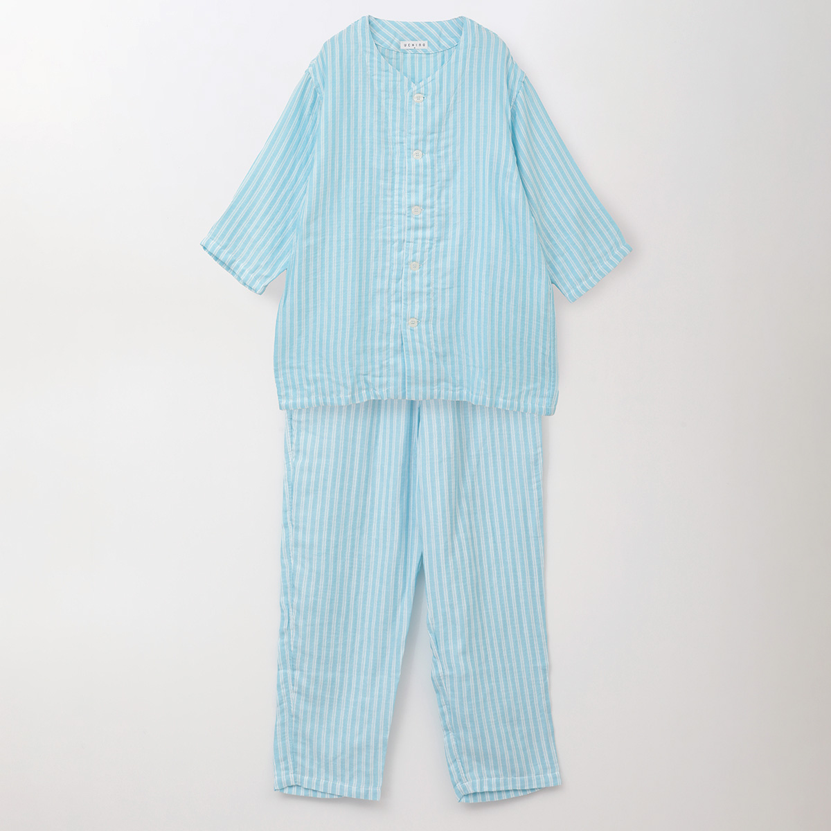 再値下げ】マシュマロガーゼダブルストライプ七分袖メンズパジャマ