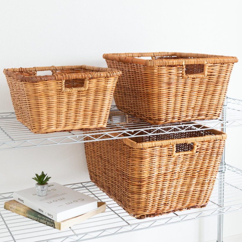 予約販売(3月上旬出荷予定) 天然素材ラタンバスケット（M） 幅40×奥35