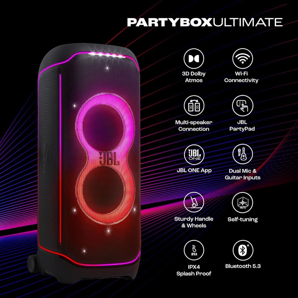 JBL PartyBox Ultimate, Dynamic Lightshow, Dual Mic, IPX4