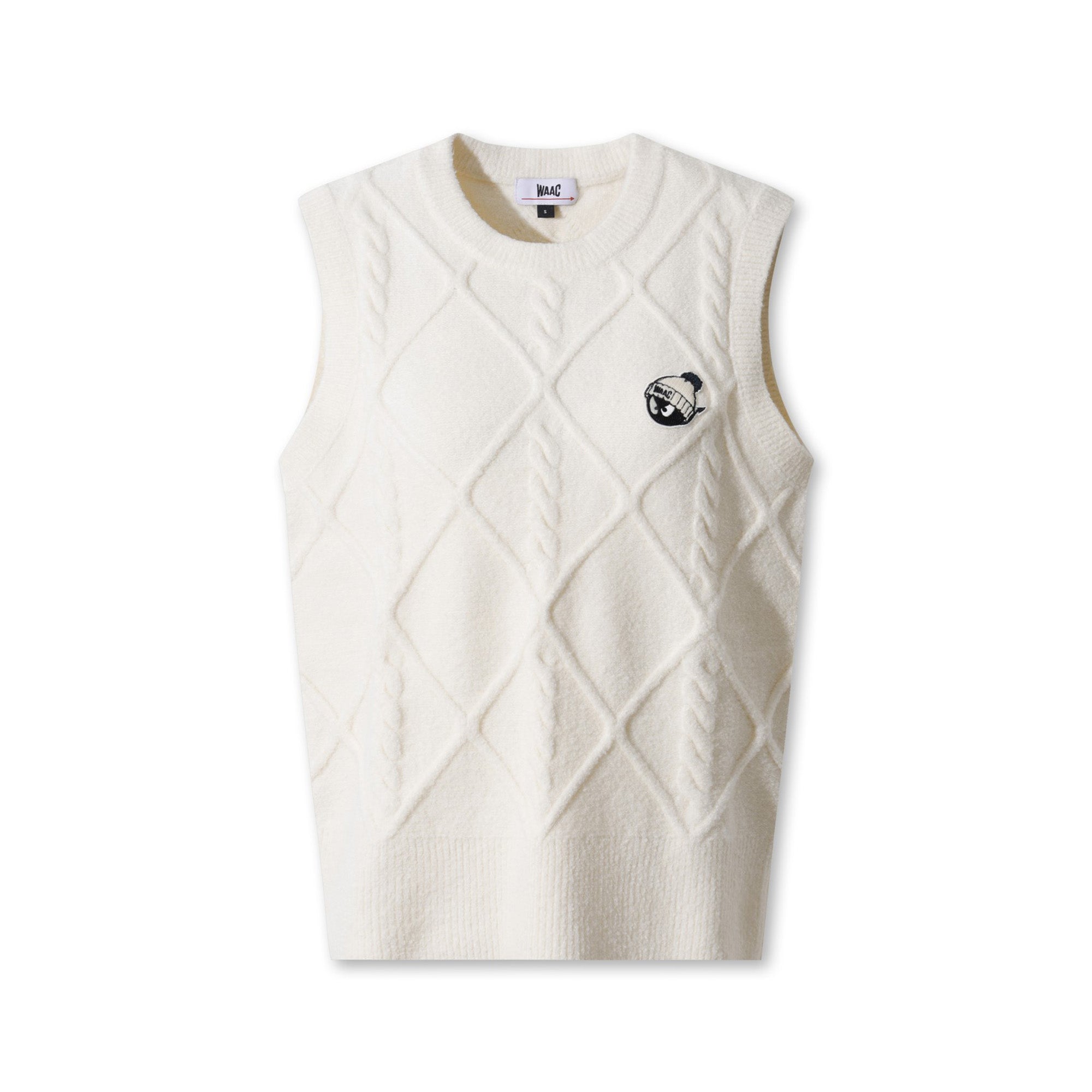 WAAC レディース ウールベスト WOMEN Vネック ケーブルニットベスト モスグリーン