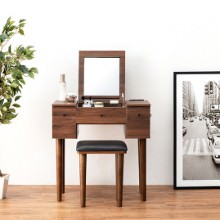 スリムでもしっかり機能的 ドレッサー&スツールセット (ダークブラウン