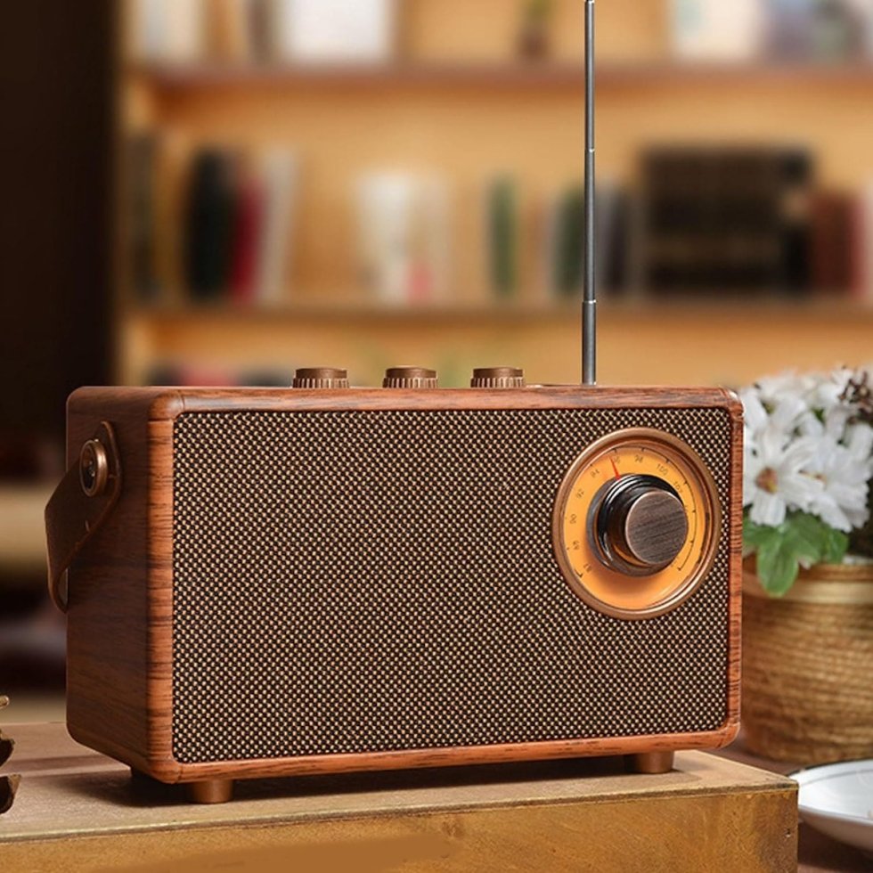 AM FMラジオ - レトロなビンテージスタイルの木製、Bluetooth + AUX
