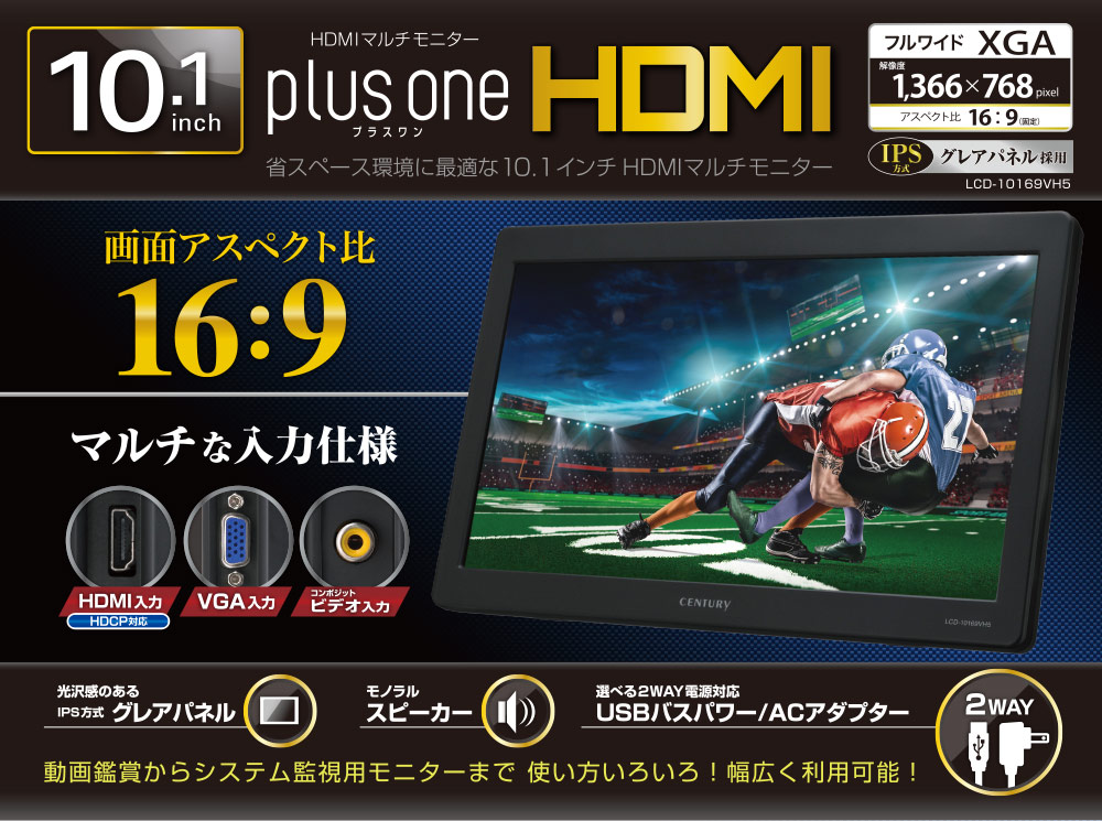 販売終了】 10.1インチHDMIマルチモニター plus one HDMI 【アスペクト