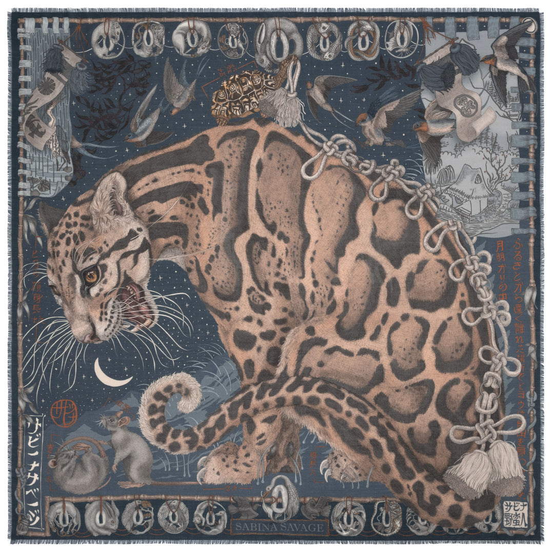 The Lunar Leopard Wool Silk Twill Shawl 135 in Winter/Flint – Carl