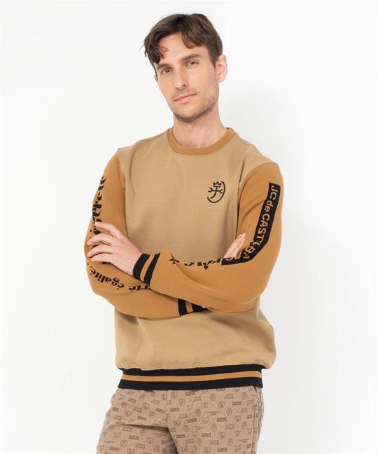 綿ポリボンディング袖ニットクルートレーナー | カステルバジャック