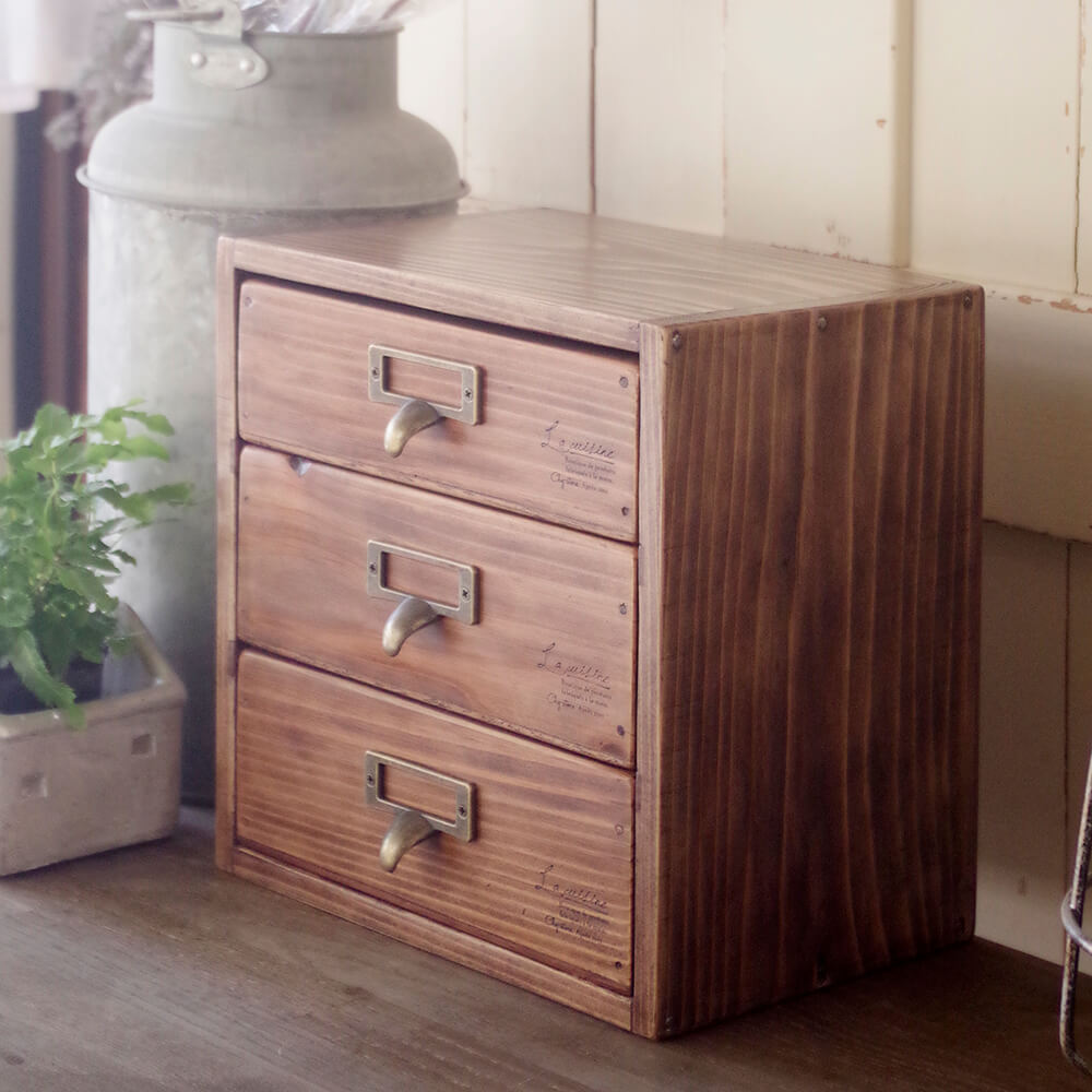 アンティークスタイル3段小引き出し｜アンティーク風インテリア雑貨