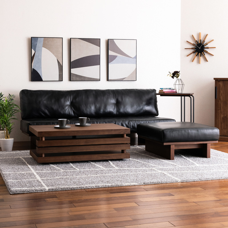 2人掛けローソファー「Blena(ブレナ)」/LEATHER WOOD/肘なし | 家具