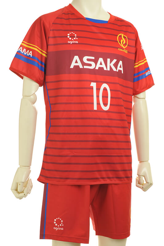 朝霞高校ハンドボール部 赤 ボーダーデザイン ハンドボールユニフォーム