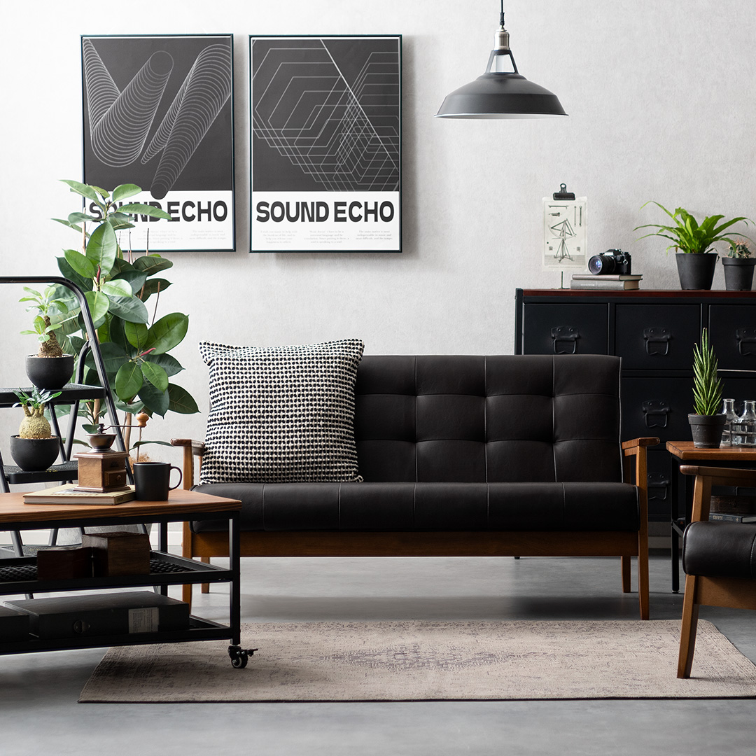 2人掛けレザーソファ ヴィンテージデザイン カフェ風 天然木脚 WEIMAR