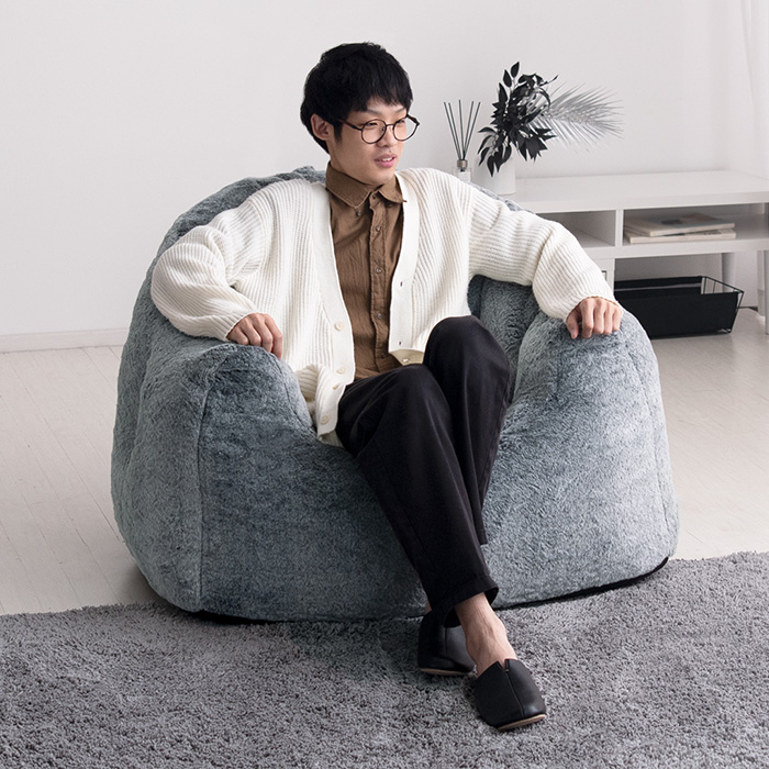 1人掛け クッションソファ 極厚ウレタン 背もたれ付き フェイクファー