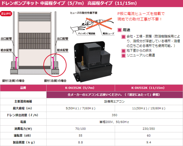 K-DU352K [代引決済不可][設備用エアコン]中揚程タイプ（5/7m・単相