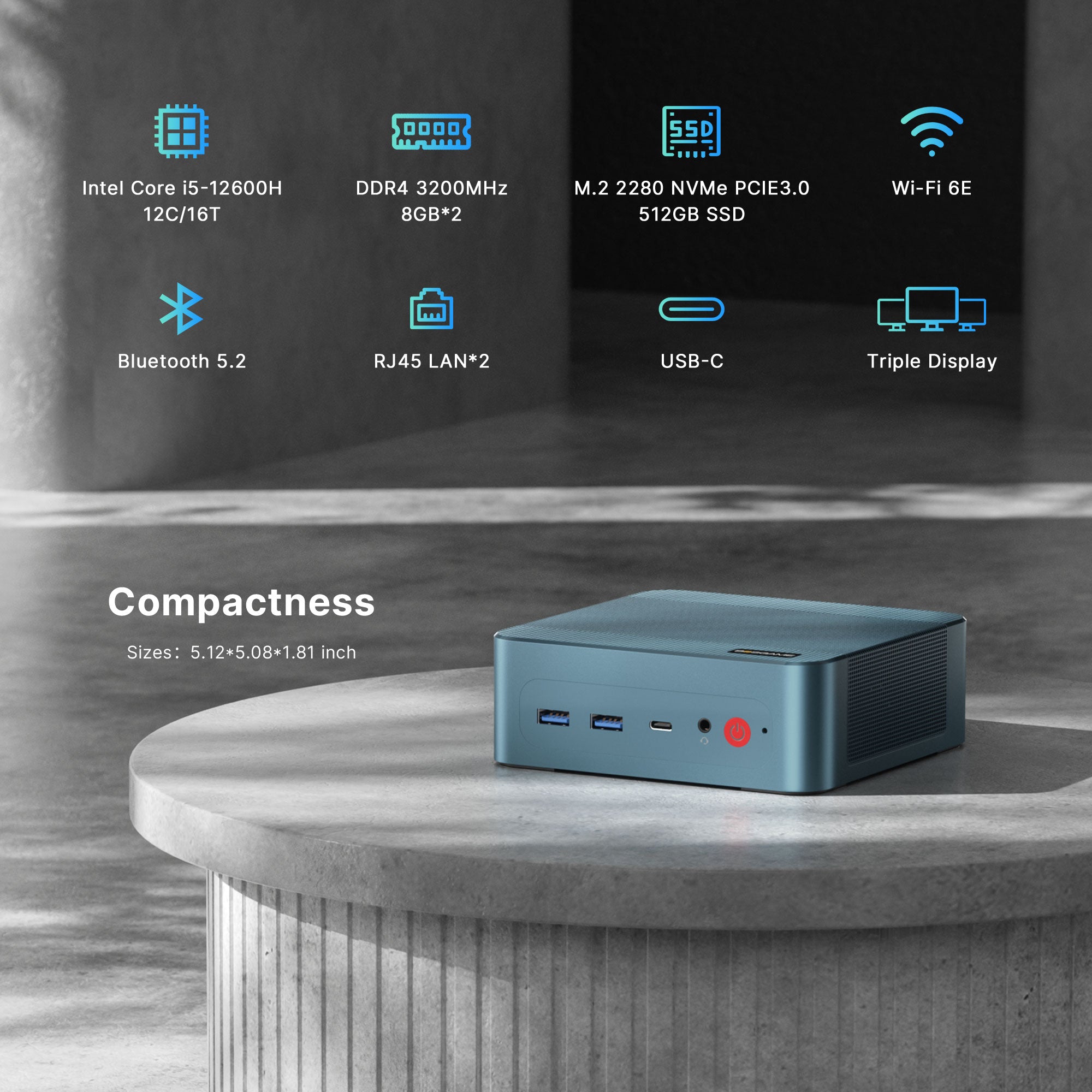 BOSGAME Office Mini PC P2 Lite, Powered by Intel Core-i5 12600H 32GB D