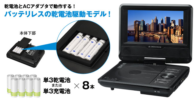 ポータブルブルーレイ・DVDプレーヤー, DVD | GH-PDV7C-BK | GREEN