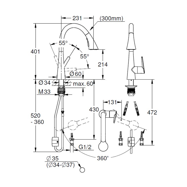 シングルレバーキッチン混合栓(ヘッド引出タイプ)｜製品情報｜GROHE