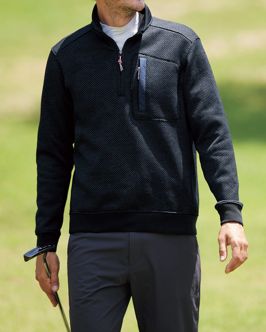 裏起毛ジャガードゴルフハーフジップ/DoCLASSE