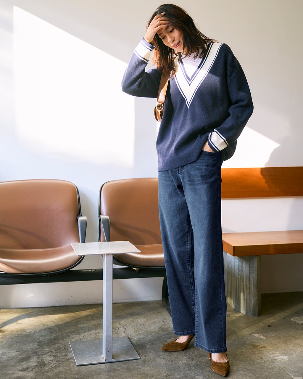 レディース ストレートパンツ（ネイビー）一覧/40代50代からの