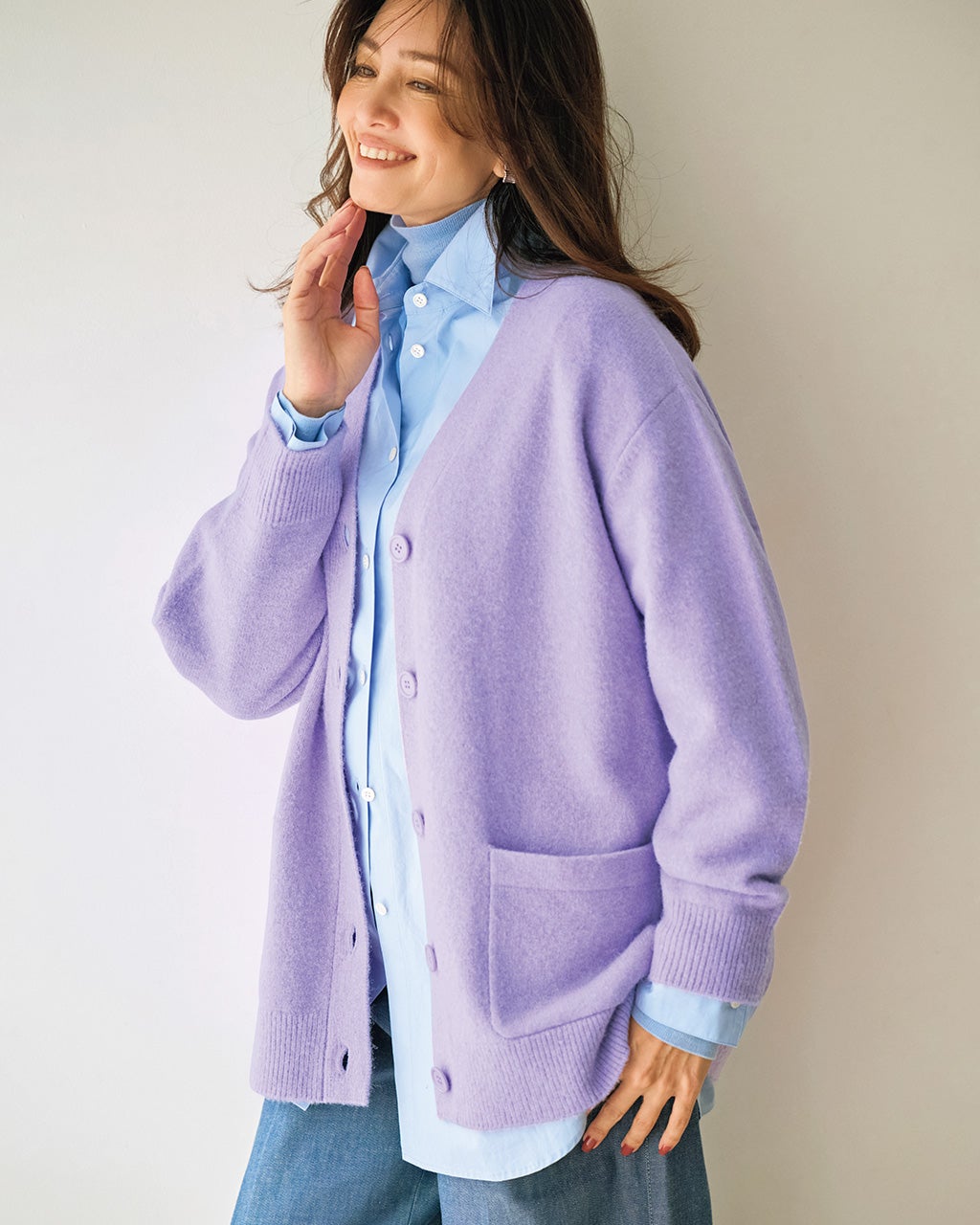 ウール混タム・Vネックカーディガン/DoCLASSE