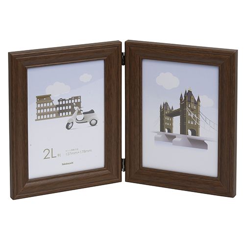 木製ツインフレーム/2L判タテ型2面/ブラウン フ-TWSW-301-BR