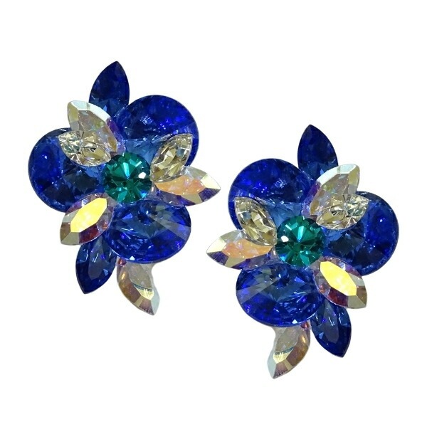 PINK イヤリング P-714 ブルー×オーロラ×クリスタル 社交ダンス