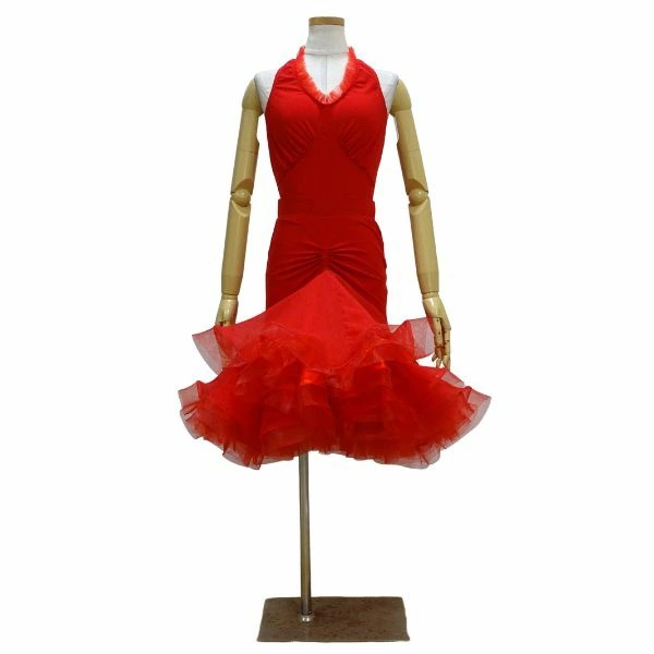 白樺ドレス ラテン衣装 ホルダーネック セパレートドレス J892 レッド
